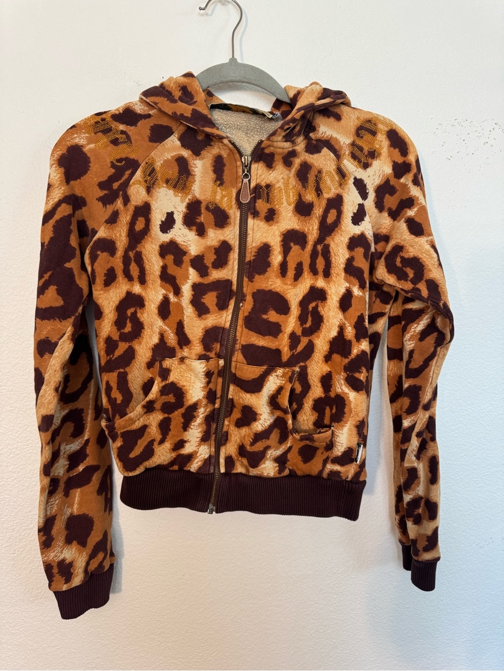 L.A.M.B. Leopard-Print Bomber Hoodie in Brown & Tan